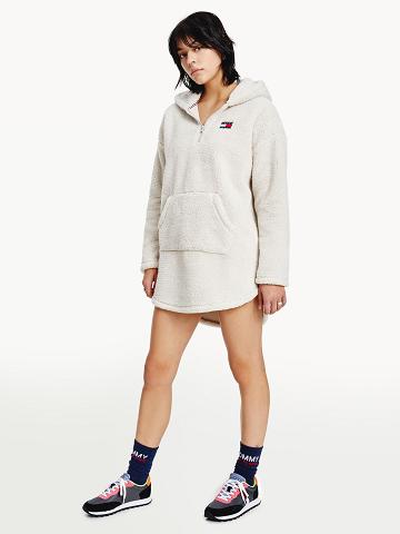 Női Tommy Hilfiger Recycled Badge Hoodie Dresses Bézs | HU 108OKI